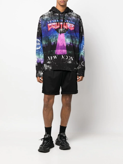 Shop Versace Jeans Couture Graphic-print Drawstring Hoodie In Schwarz