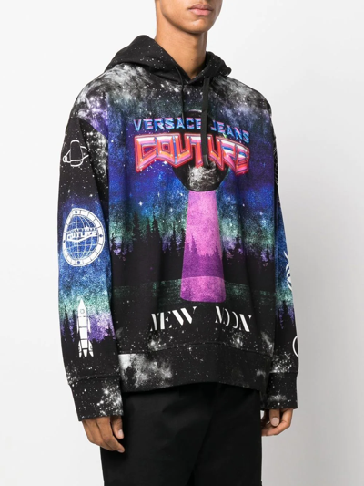 Shop Versace Jeans Couture Graphic-print Drawstring Hoodie In Schwarz