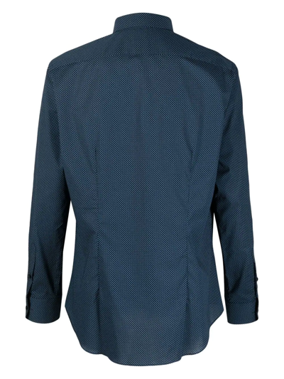 Shop Xacus Polka Dot-print Cotton Shirt In Blue