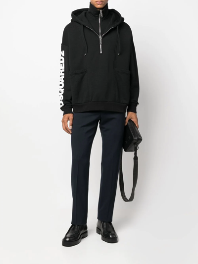 Dsquared2 Logo-printed Half-zipped Drawstring Hoodie In Schwarz