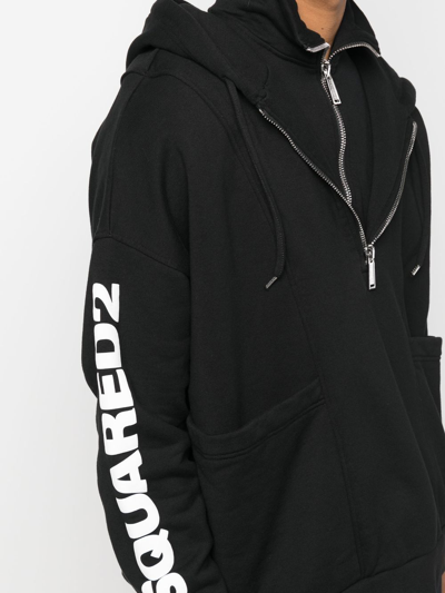 Dsquared2 Logo-printed Half-zipped Drawstring Hoodie In Schwarz