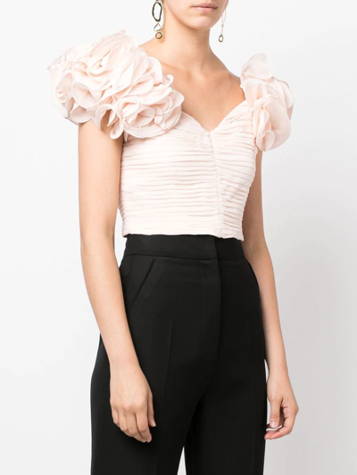 Shop Magda Butrym Floral Puff-sleeve Cropped Top In Rosa