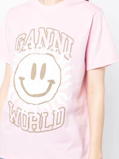 Ganni Basic Smiley Relaxed Jersey T-shirt In Pink | ModeSens