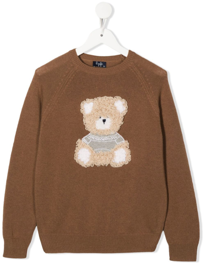Shop Il Gufo Fine-knit Teddy Appliqué Jumper In Braun