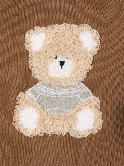 Shop Il Gufo Fine-knit Teddy Appliqué Jumper In Braun