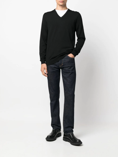 Hugo Boss V-neck-wool-jumper In Schwarz