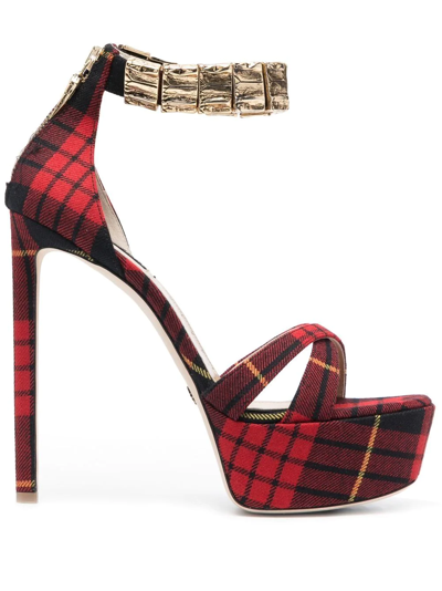 Shop Roberto Cavalli Check-pattern 170mm Sandals In Rot