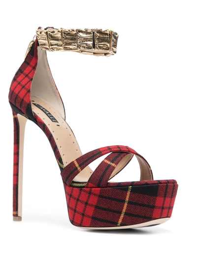 Shop Roberto Cavalli Check-pattern 170mm Sandals In Rot