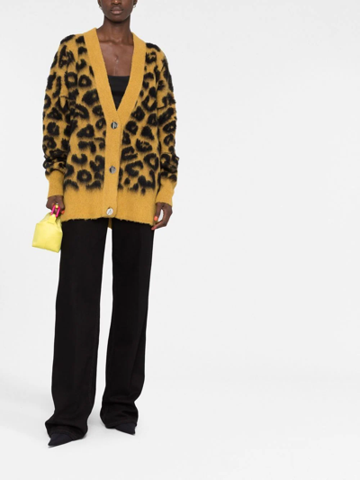 Shop Attico Leopard-intarsia Knitted Cardigan In Gelb