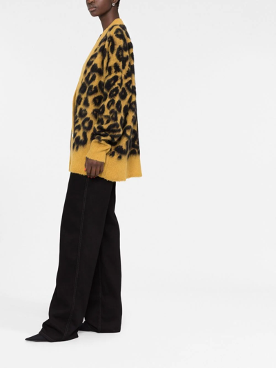 Shop Attico Leopard-intarsia Knitted Cardigan In Gelb