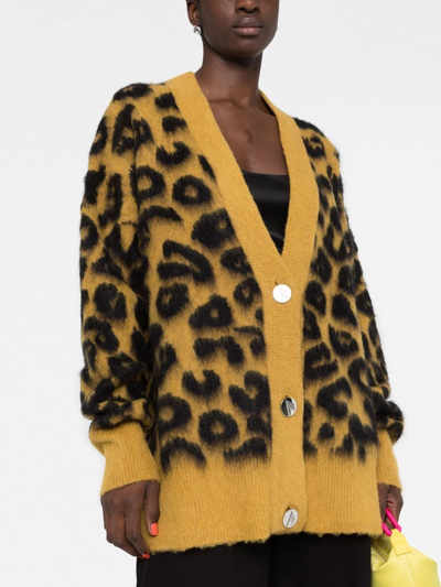 Shop Attico Leopard-intarsia Knitted Cardigan In Gelb