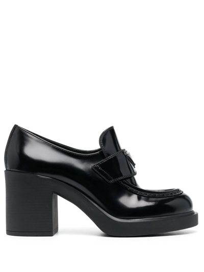 Shop Prada Patent-leather High-heeled Loafers In Schwarz