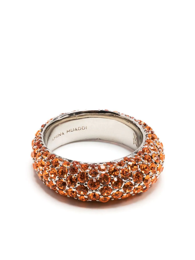 Shop Amina Muaddi Crystal-embellished Ring In Orange