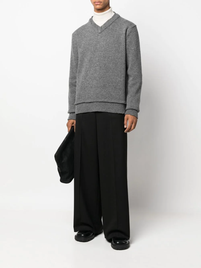 Maison Margiela Grey Elbow-patch V-neck Jumper In Grau