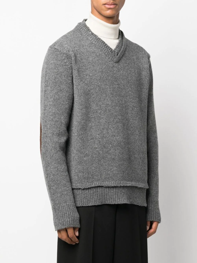 Shop Maison Margiela Elbow-patch Knitted Jumper In Grau