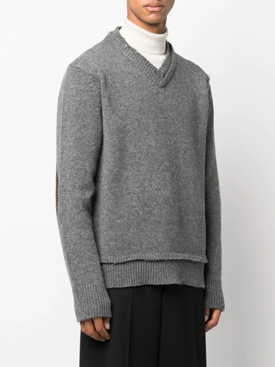 Maison Margiela Grey Elbow-patch V-neck Jumper In Grau