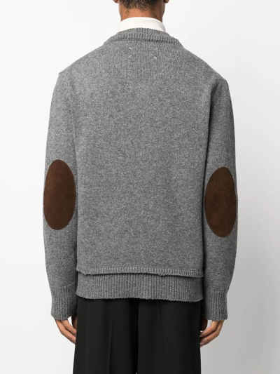 Maison Margiela Grey Elbow-patch V-neck Jumper In Grau