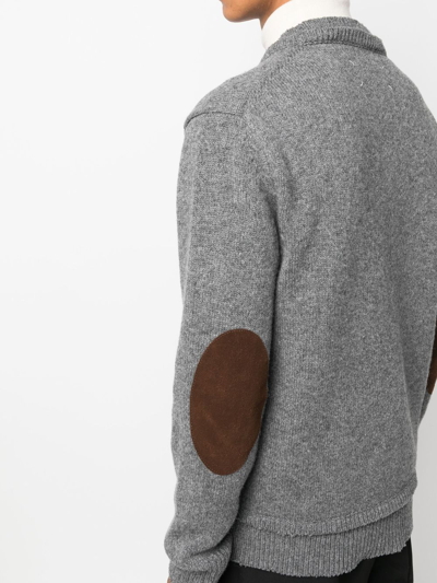 Maison Margiela Grey Elbow-patch V-neck Jumper In Grau