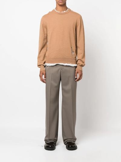 Maison Margiela Double-layer Distressed-detail Jumper In Nude