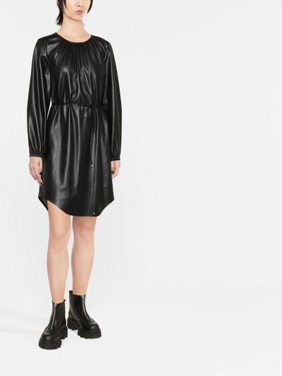 Hugo Boss Faux-leather Belted Dress In Black