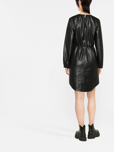 Hugo Boss Faux-leather Belted Dress In Black