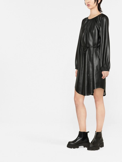 Hugo Boss Faux-leather Belted Dress In Black