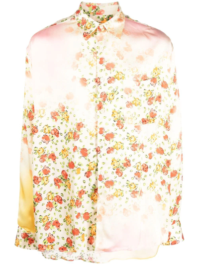 Shop Marni Floral-print Long-sleeve Shirt In Nude