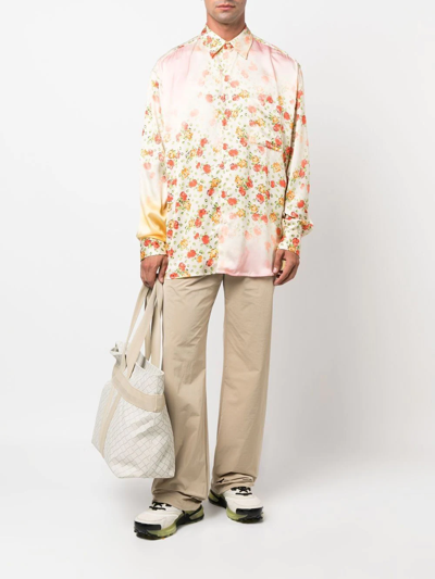 Shop Marni Floral-print Long-sleeve Shirt In Nude