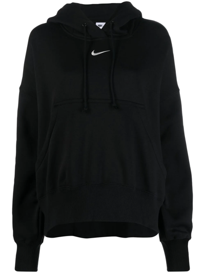Nike Logo-embroidered Drawstring Hoodie In Schwarz