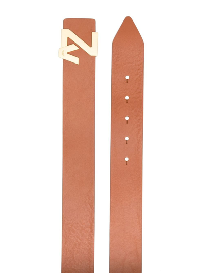 Shop Zadig & Voltaire Logo-plaque Leather Belt In Braun