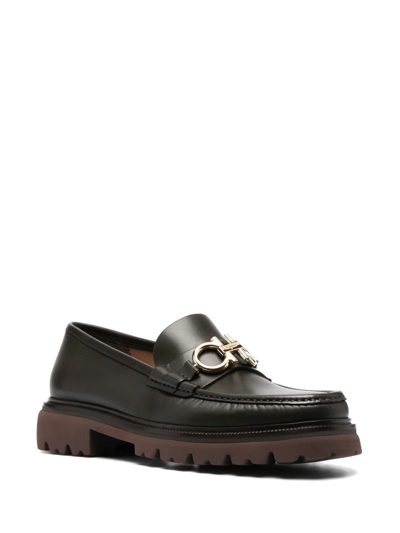 Ferragamo Gancini Chunky Leather Loafers In Braun