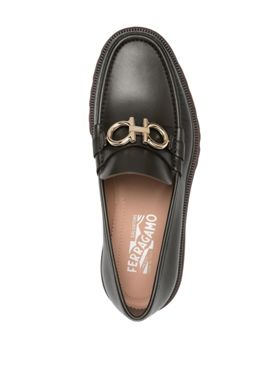 Ferragamo Gancini Chunky Leather Loafers In Braun