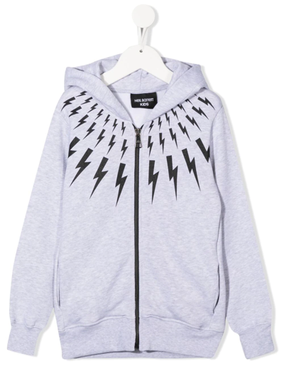 Shop Neil Barrett Thunderbolt-print Zip-up Hoodie In Grey