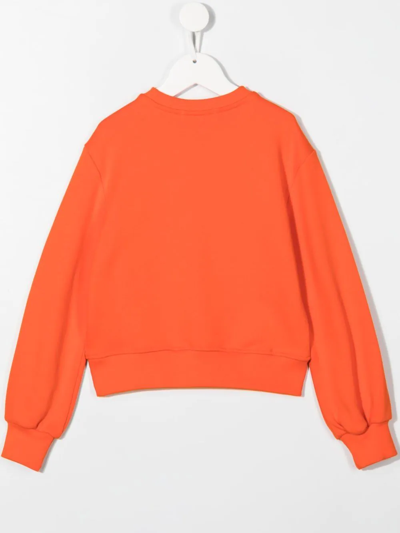 Msgm Textured-logo Sweatshirt In Orange
