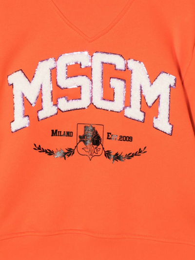Msgm Textured-logo Sweatshirt In Orange