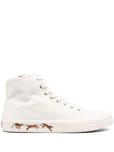 Shop Kenzo Tiger-print High-top Sneakers In Weiss