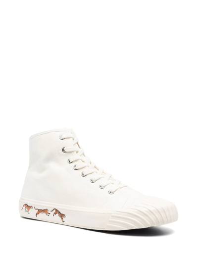 Shop Kenzo Tiger-print High-top Sneakers In Weiss