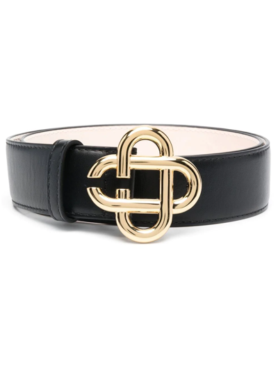 Shop Casablanca Logo-buckle Leather Belt In Schwarz