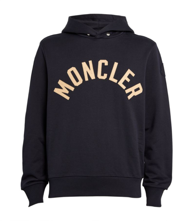 Shop Moncler Logo Hoodie In Blue