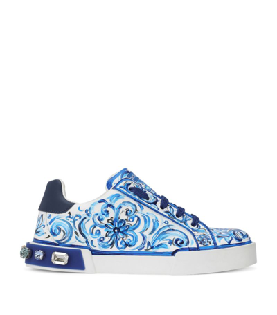 Shop Dolce & Gabbana Kids Leather Tile Print Low-top Sneakers In Multi