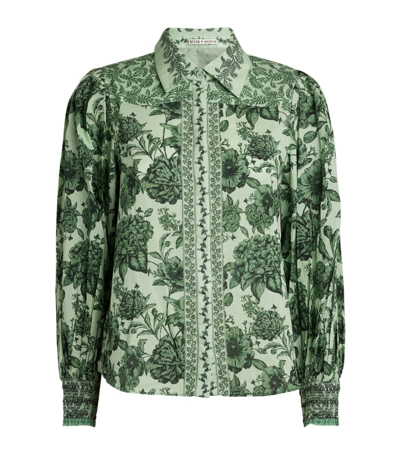 Shop Alice And Olivia Floral Tiffle Blouse In Green