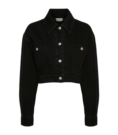 Shop Alexander Mcqueen Cropped Denim Jacket In Black