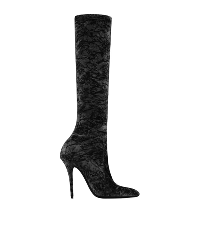 Shop Saint Laurent Velvet Talia Knee-high Boots 110 In Black