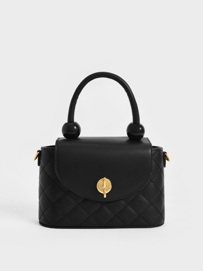 Shop Charles & Keith Round Quilted Top Handle Bag In Black