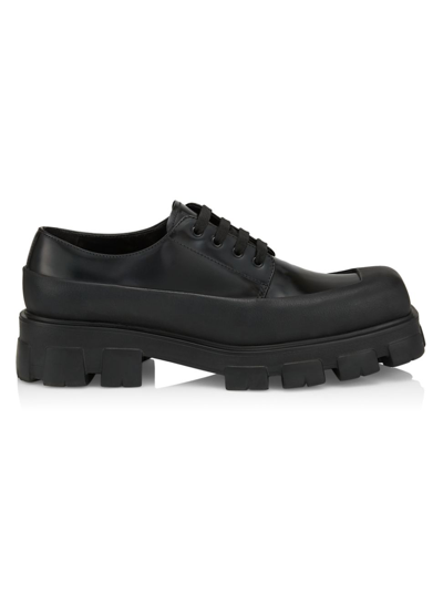 Shop Prada Men's Brushed Derby Leather Loafers In Nero