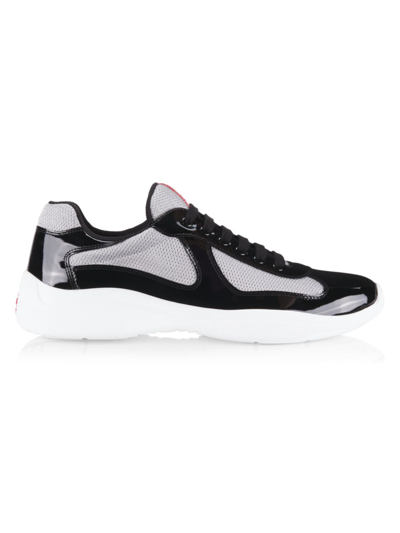 Shop Prada Men's America's Cup Patent Leather & Technical Fabric Sneakers In Nero Argento