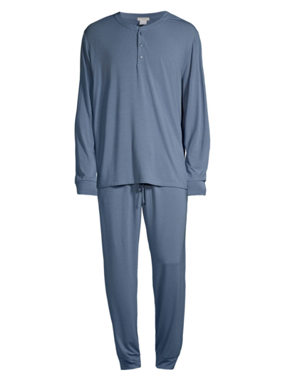 Shop Eberjey Men's Henry 2-piece Henley Pajama Set In Coastal Blue