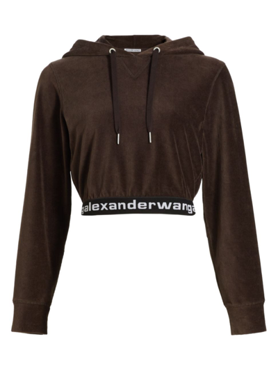 Shop Alexander Wang T Women's Stretch Corduroy Cropped Hoodie In Cola