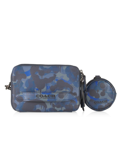 Shop Coach Men's Charter Camo-coated Pebble Leather Messenger Bag In Blue