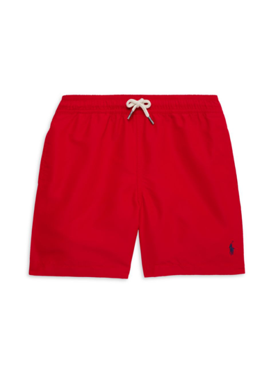 Shop Polo Ralph Lauren Little Boy's & Boy's Traveler Logo Swim Shorts In Red